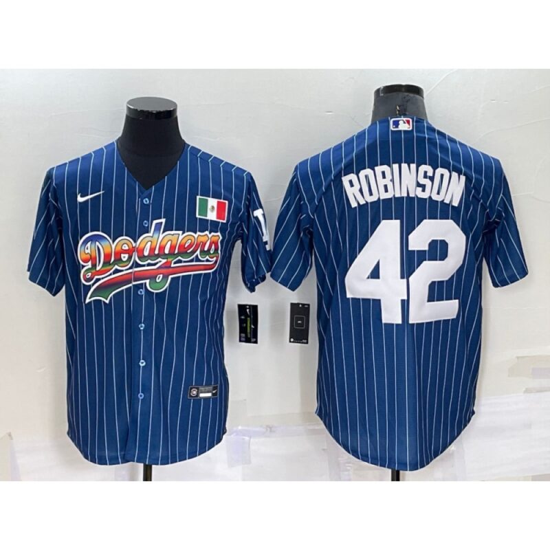 68636e4f17270_1 Men's Los Angeles Dodgers #42 Jackie Robinson Navy Mexico Rainbow Cool Base Stitched Baseball Jersey