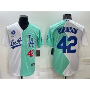 68636e63c8d92_1 Men's Los Angeles Dodgers #42 Jackie Robinson 2022 All-Star White/Green Cool Base Stitched Baseball Jersey