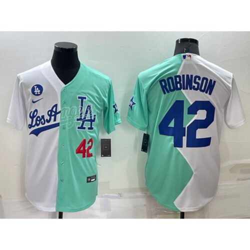 68636e63c8d92_1 Men's Los Angeles Dodgers #42 Jackie Robinson 2022 All-Star White/Green Cool Base Stitched Baseball Jersey