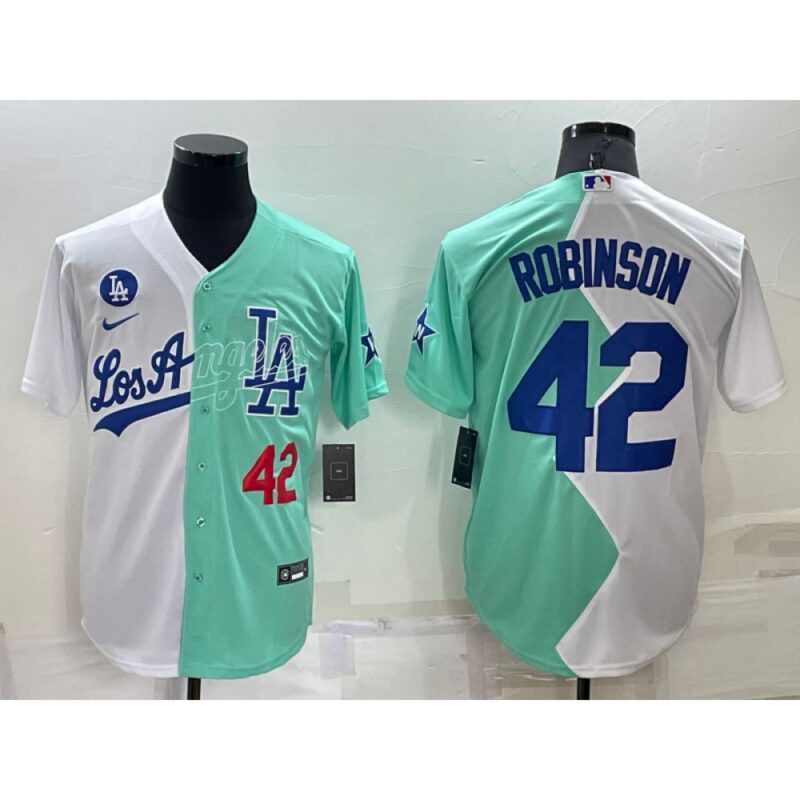 68636e63c8d92_1 Men's Los Angeles Dodgers #42 Jackie Robinson 2022 All-Star White/Green Cool Base Stitched Baseball Jersey