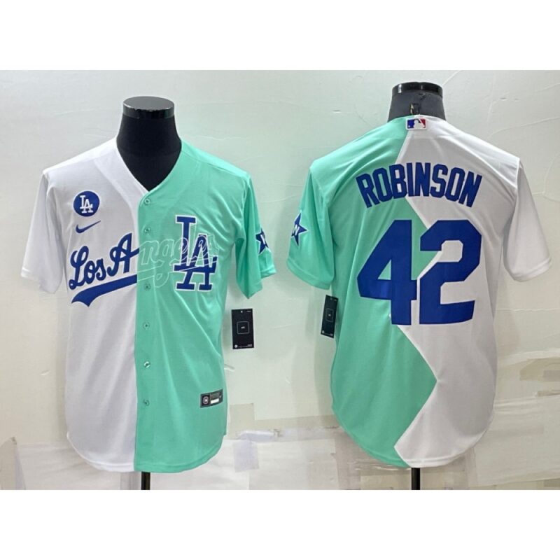 68636e674ca68_1 Men's Los Angeles Dodgers #42 Jackie Robinson 2022 All-Star White/Green Cool Base Stitched Baseball Jersey