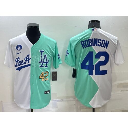 68636e6b0e044_1 Men's Los Angeles Dodgers #42 Jackie Robinson 2022 All-Star White/Green Cool Base Stitched Baseball Jersey