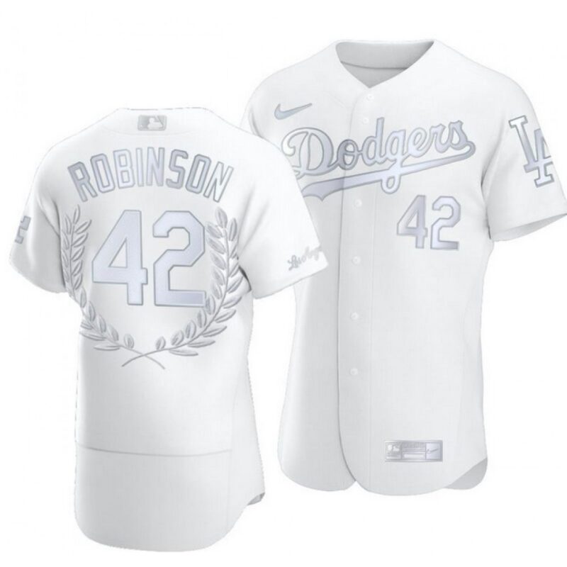 68636e6e8f7ba_1 Men's Los Angeles Dodgers #42 Jackie Robinson White Flex Base Sttiched Jersey
