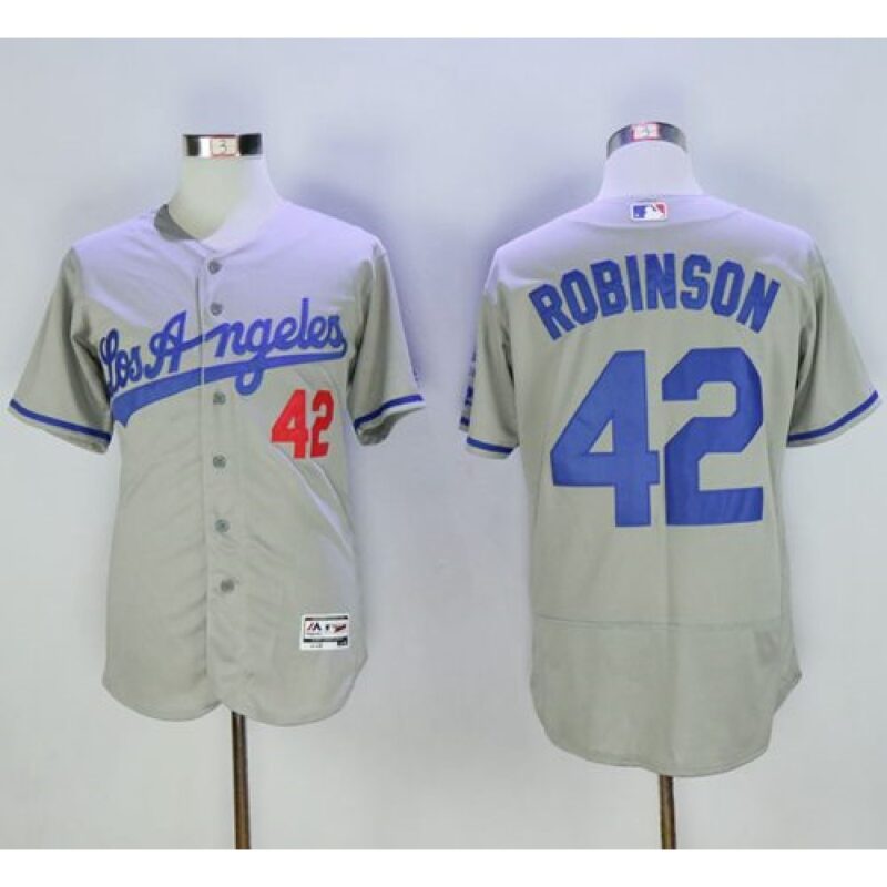 68636e92ae6c4_1 Dodgers #42 Jackie Robinson Grey Flexbase Authentic Collection Road Stitched MLB Jersey