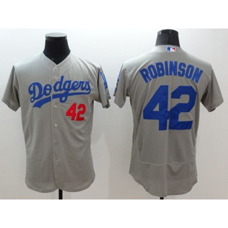68636e963ac7d_1 Dodgers #42 Jackie Robinson Grey Flexbase Authentic Collection Stitched MLB Jersey