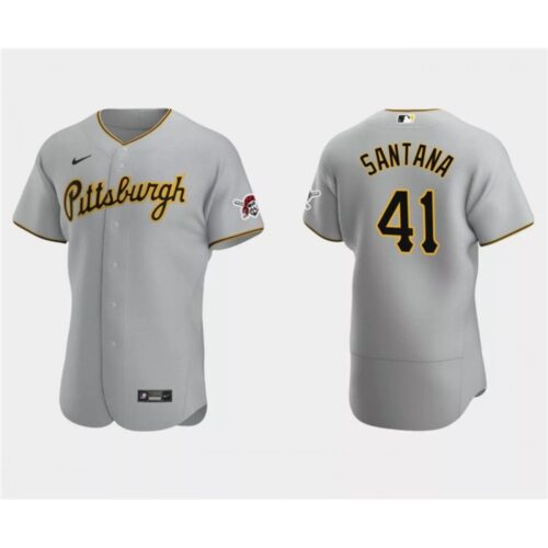 6863700d08268_1 Men's Pittsburgh Pirates #41 Carlos Santana Grey Flex Base Stitched Baseball Jersey