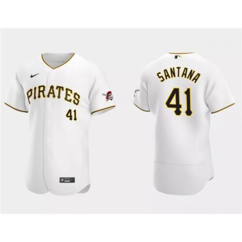 68637010485bb_1 Men's Pittsburgh Pirates #41 Carlos Santana White Flex Base Stitched Baseball Jersey