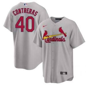 6863708f82668_1 Men's St. Louis Cardinals #40 Willson Contreras Grey Cool Base Stitched Jersey