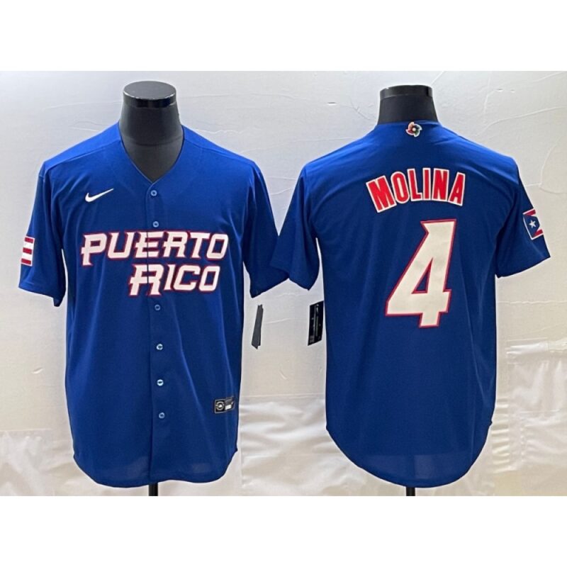 6863714d99067_1 Men's Puerto Rico Baseball #4 Yadier Molina 2023 Royal World Baseball Classic Stitched Jersey