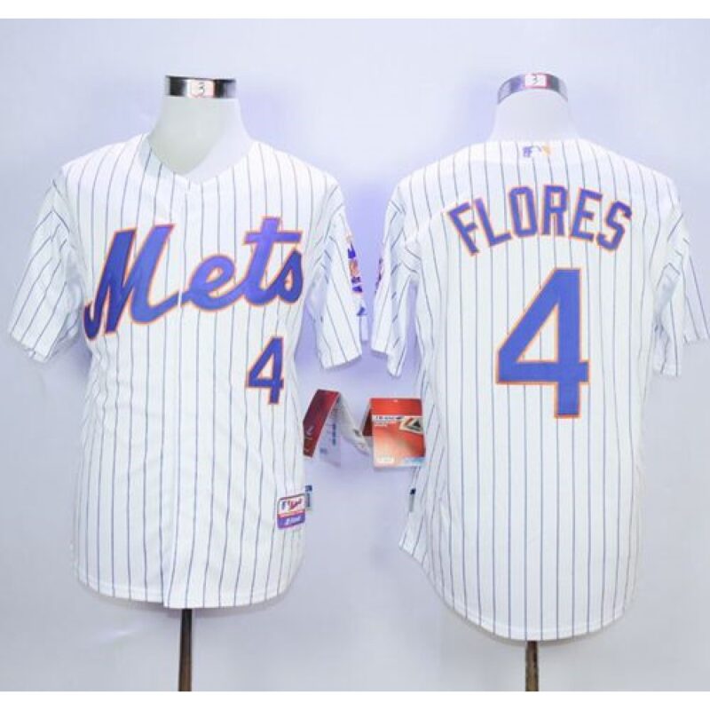 686371e3621a7_1 Mets #4 Wilmer Flores White(Blue Strip) Home Cool Base Stitched MLB Jersey