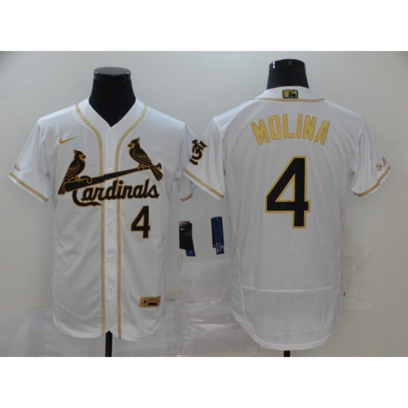686371f4ad153_1 Men's St. Louis Cardinals #4 Yadier Molina White Golden Flex Base Stitched MLB Jersey