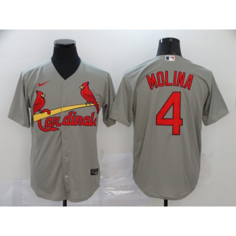 686371fec38d8_1 Men's St. Louis Cardinals #4 Yadier Molina Grey Cool Base Stitched MLB Jersey