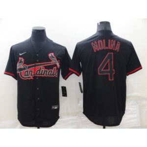 6863720fd43de_1 Men's St. Louis Cardinals #4 Yadier Molina Black shadow Cool Base Stitched Jersey