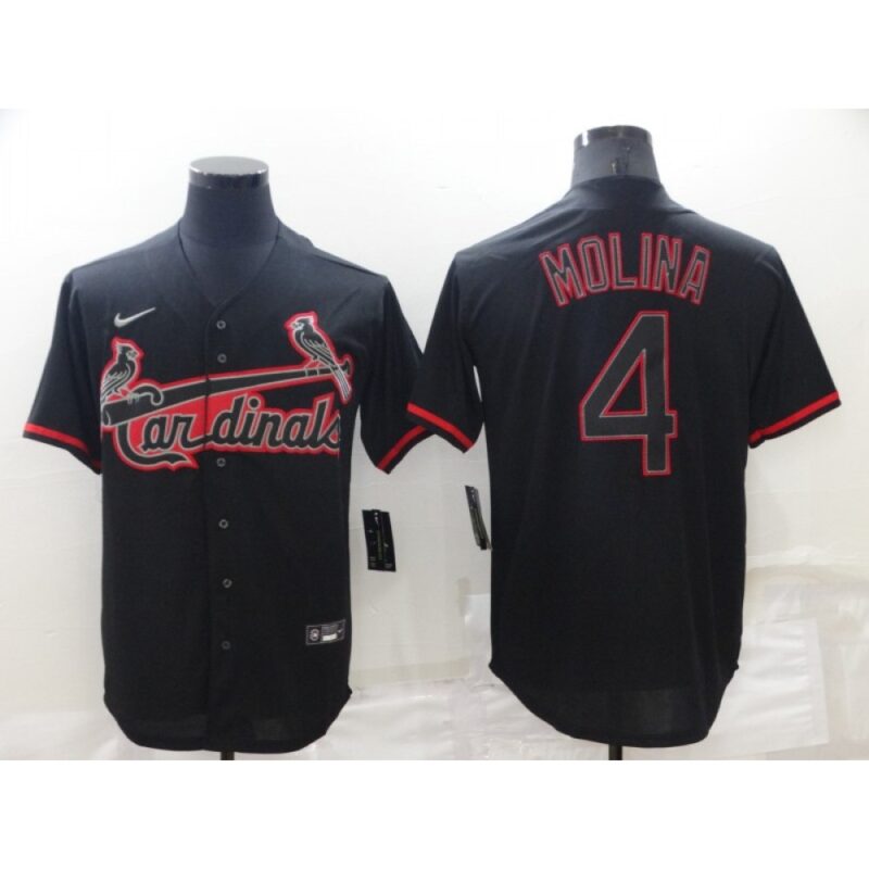 6863720fd43de_1 Men's St. Louis Cardinals #4 Yadier Molina Black shadow Cool Base Stitched Jersey