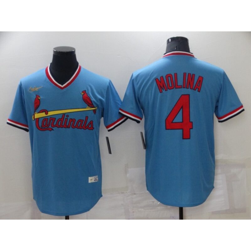 6863721350757_1 Men's St. Louis Cardinals #4 Yadier Molina Blue Cool Base Stitched Jersey