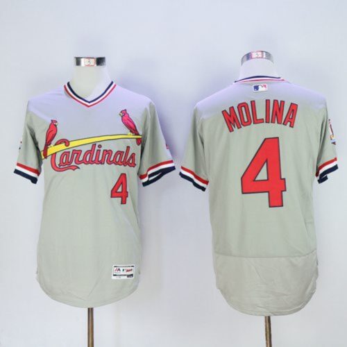 68637242b77e4_1 Cardinals #4 Yadier Molina Grey Flexbase Authentic Collection Cooperstown Stitched MLB Jersey