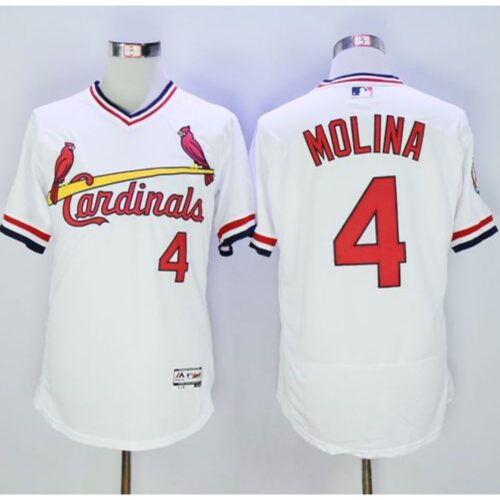 686372467a9cf_1 Cardinals #4 Yadier Molina White Flexbase Authentic Collection Cooperstown Stitched MLB Jersey