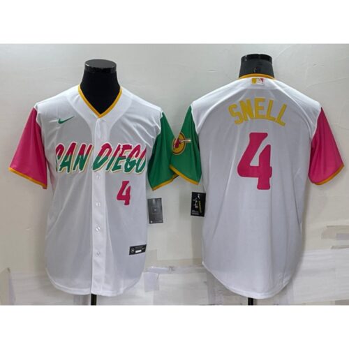 6863729eb36f3_1 Men's San Diego Padres #4 Blake Snell 2022 White City Connect Cool Base Stitched Jersey