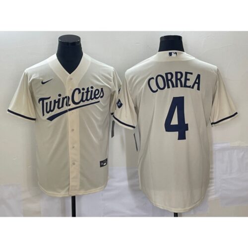 686373736865c_1 Men's Minnesota Twins #4 Carlos Correa Cream Cool Base Stitched Jersey