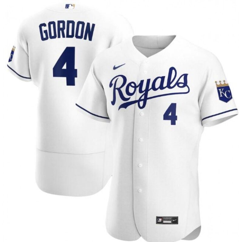 686373841b2d4_1 Men's Kansas City Royals #4 Alex Gordon White Flex Base Stitched Jersey