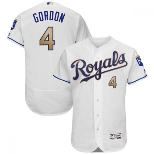 68637387822a1_1 Men's Kansas City Royals #4 Alex Gordon White/Gold Flex Base Stitched Jersey