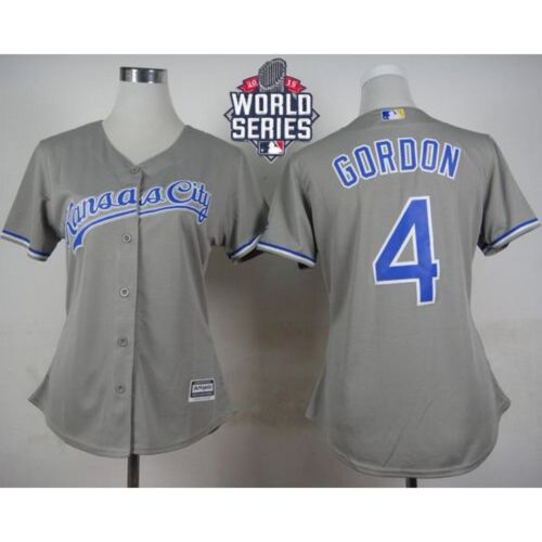 686373cb46be0_1 Royals #4 Alex Gordon Grey Road W/2015 World Series Patch Women's Stitched MLB Jersey
