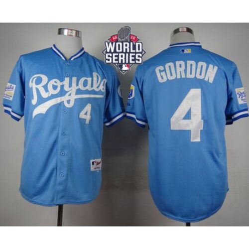686373d3c7b69_1 Royals #4 Alex Gordon Light Blue 1985 Turn Back The Clock W/2015 World Series Patch Stitched MLB Jersey