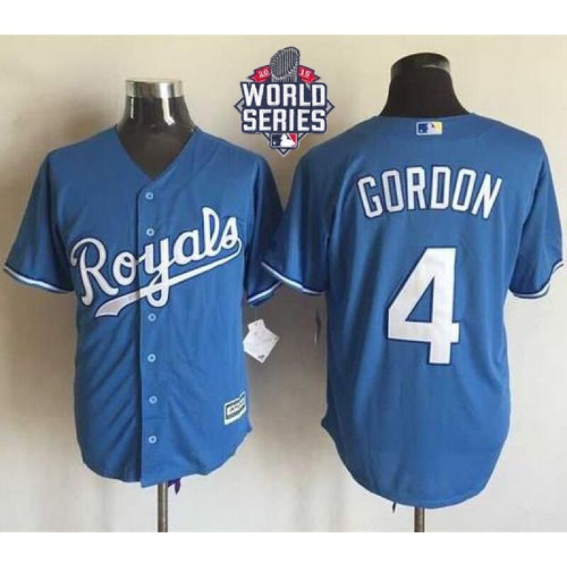 686373dd03880_1 Royals #4 Alex Gordon Light Blue Alternate 1 New Cool Base W/2015 World Series Patch Stitched MLB Jersey