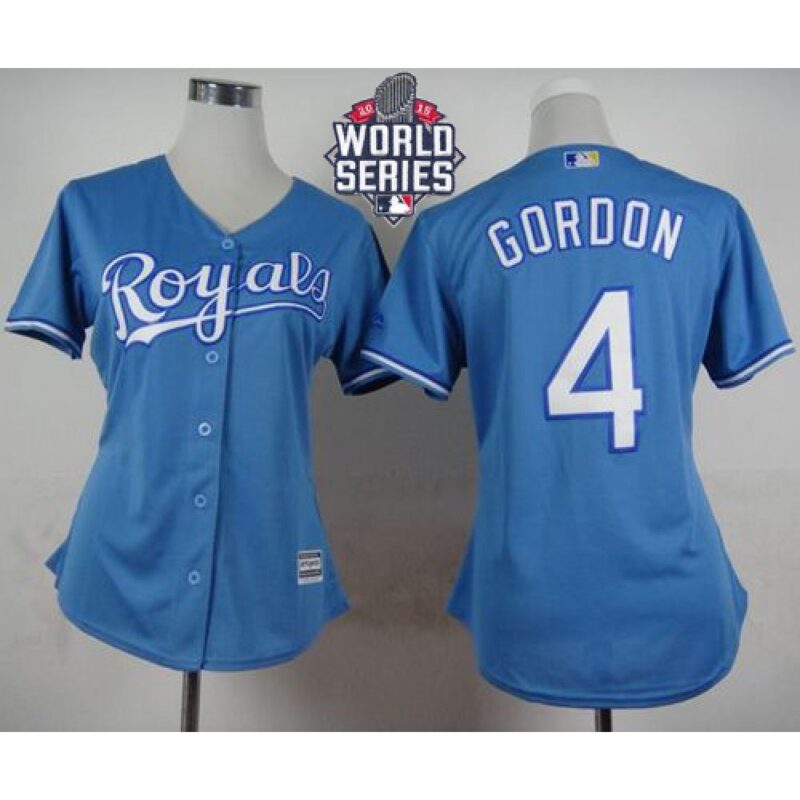 686373e0778d6_1 Royals #4 Alex Gordon Light Blue Alternate 1 W/2015 World Series Patch Women's Stitched MLB Jersey