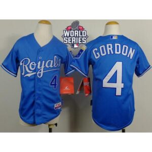 686373e8982a3_1 Royals #4 Alex Gordon Light Blue Cool Base Alternate 1 W/2015 World Series Patch Stitched Youth MLB Jersey