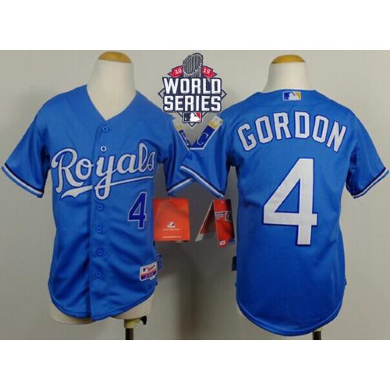 686373e8982a3_1 Royals #4 Alex Gordon Light Blue Cool Base Alternate 1 W/2015 World Series Patch Stitched Youth MLB Jersey