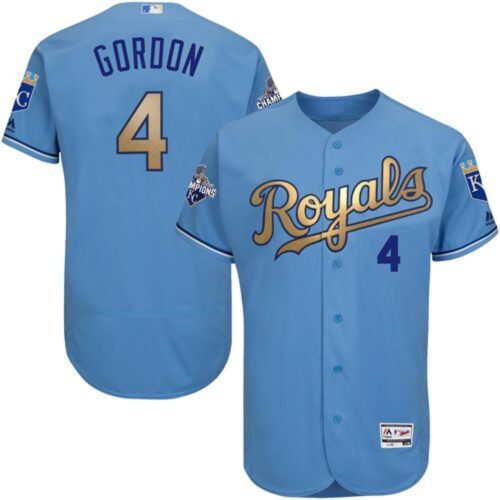 686373f507f07_1 Royals #4 Alex Gordon Light Blue FlexBase Authentic 2015 World Series Champions Gold Program Stitched MLB Jersey