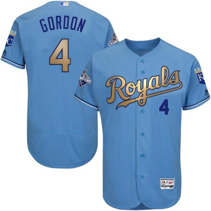 686373f507f07_1 Royals #4 Alex Gordon Light Blue FlexBase Authentic 2015 World Series Champions Gold Program Stitched MLB Jersey