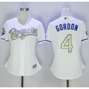6863740f8759e_1 Royals #4 Alex Gordon White 2015 World Series Champions Gold Program Cool Base Women's Stitched MLB Jersey