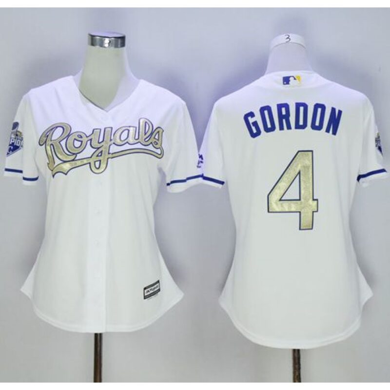 6863740f8759e_1 Royals #4 Alex Gordon White 2015 World Series Champions Gold Program Cool Base Women's Stitched MLB Jersey