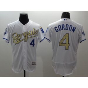 686374124a8c8_1 Royals #4 Alex Gordon White 2015 World Series Champions Gold Program FlexBase Authentic Stitched MLB Jersey