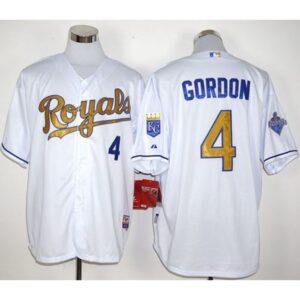 686374157eca5_1 Royals #4 Alex Gordon White 2015 World Series Champions Gold Program Stitched MLB Jersey