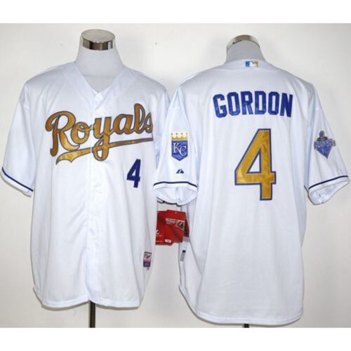 686374157eca5_1 Royals #4 Alex Gordon White 2015 World Series Champions Gold Program Stitched MLB Jersey