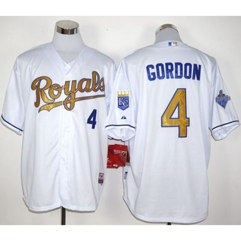 686374157eca5_1 Royals #4 Alex Gordon White 2015 World Series Champions Gold Program Stitched MLB Jersey