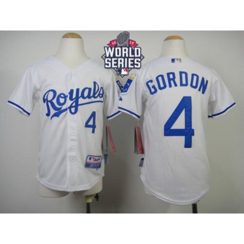 68637421e6fa4_1 Royals #4 Alex Gordon White Cool Base W/2015 World Series Patch Stitched Youth MLB Jersey