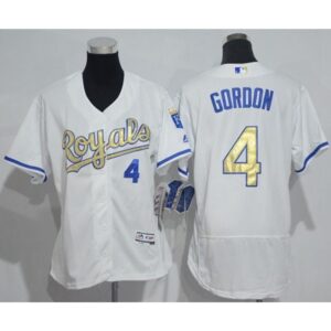 68637424ac1ea_1 Royals #4 Alex Gordon White Flexbase Authentic 2015 World Series Champions Gold Program Cool Base Women's Stitched MLB Jersey