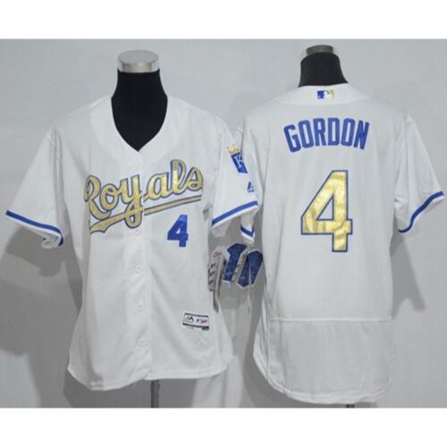 68637424ac1ea_1 Royals #4 Alex Gordon White Flexbase Authentic 2015 World Series Champions Gold Program Cool Base Women's Stitched MLB Jersey