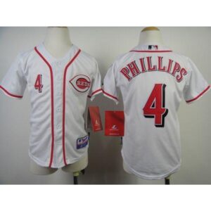 68637482a5d43_1 Reds #4 Brandon Phillips White Cool Base Stitched Youth MLB Jersey