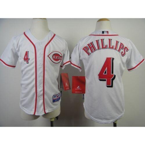 68637482a5d43_1 Reds #4 Brandon Phillips White Cool Base Stitched Youth MLB Jersey