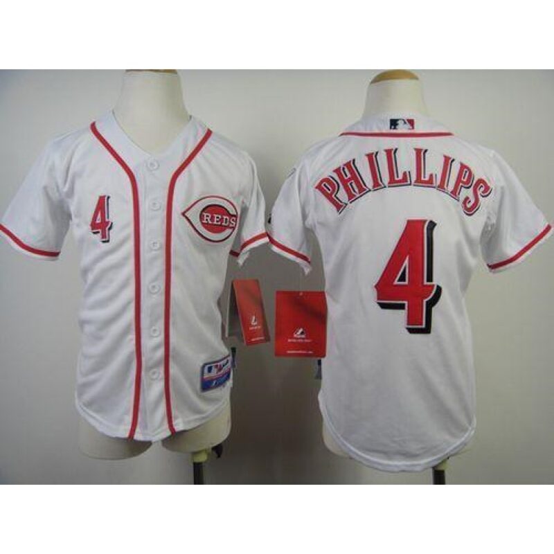 68637482a5d43_1 Reds #4 Brandon Phillips White Cool Base Stitched Youth MLB Jersey