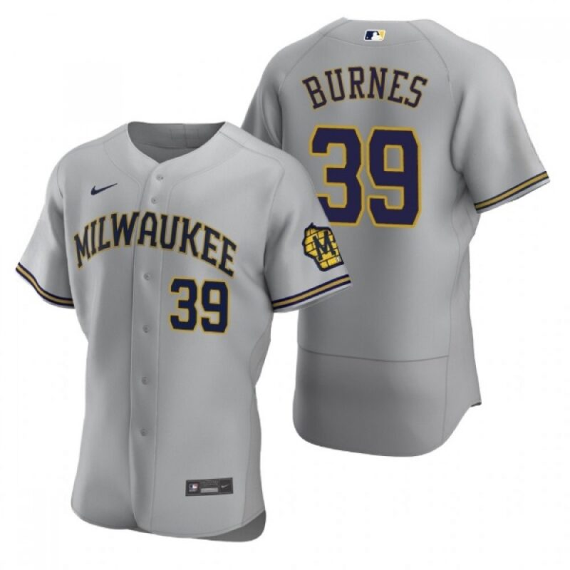 686374fb6a574_1 Men's Milwaukee Brewers #39 Corbin Burnes Grey Flex Base Stitched MLB Jersey