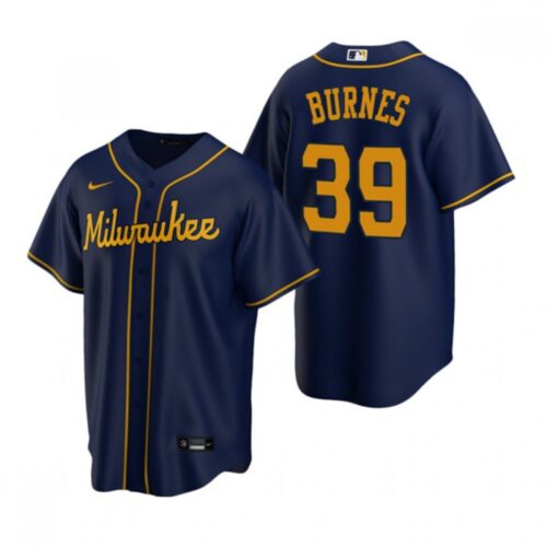 686374feb67a0_1 Men's Milwaukee Brewers #39 Corbin Burnes Navy Cool Base Stitched Jersey