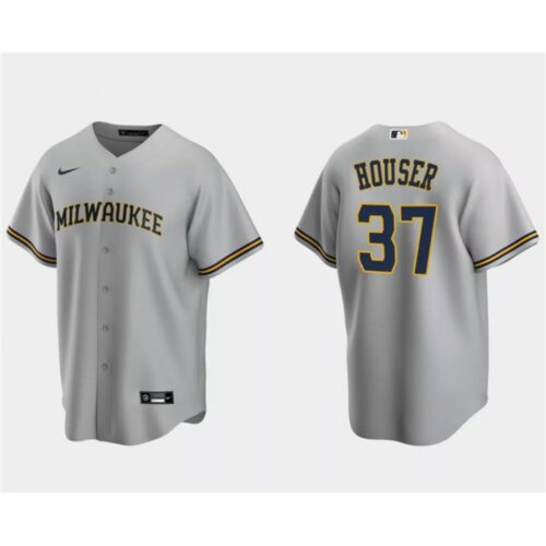 686375cfca9b2_1 Men's Milwaukee Brewers #37 Adrian Houser Grey Cool Base Stitched Jersey