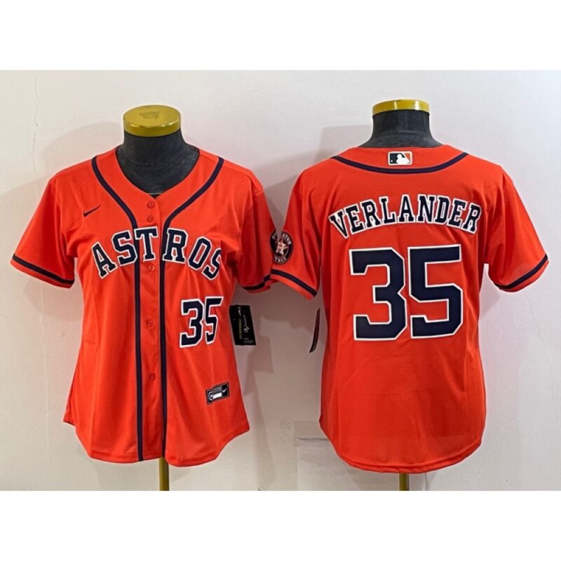686376d8d1cdc_1 Women's Houston Astros #35 Justin Verlander Orange With Patch Cool Base Stitched Baseball Jersey(Run Small)