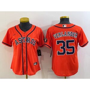 686376db8fdb5_1 Women's Houston Astros #35 Justin Verlander Orange With Patch Cool Base Stitched Baseball Jersey(Run Small)